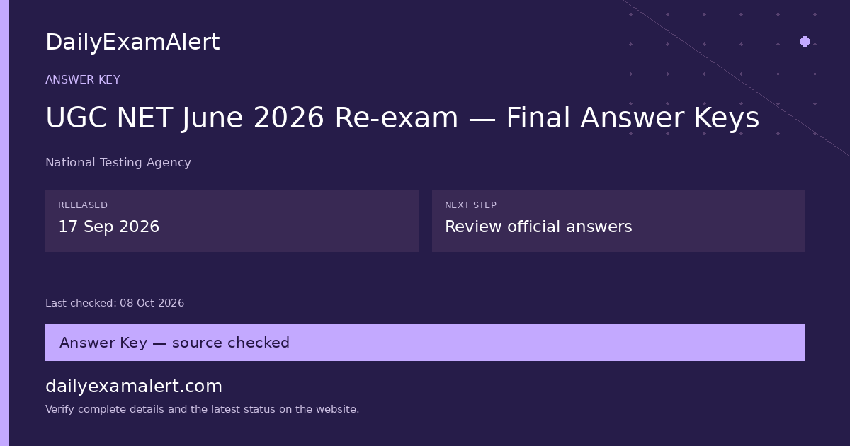 UGC NET June 2026 Re-exam — Final Answer Keys — answer key summary