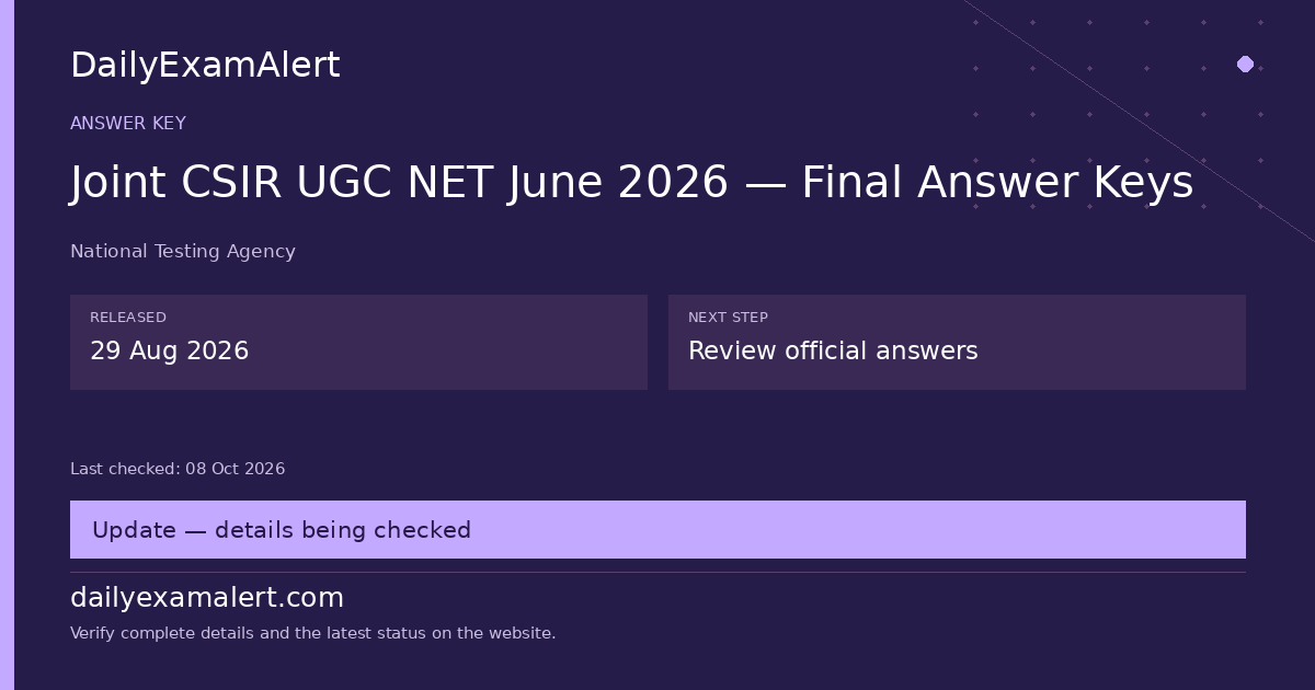 Joint CSIR UGC NET June 2026 — Final Answer Keys — answer key summary