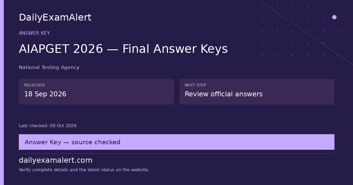 AIAPGET 2026 — Final Answer Keys — answer key summary