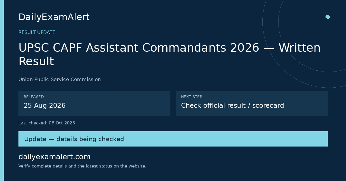 UPSC CAPF Assistant Commandants 2026 — Written Result — result update summary