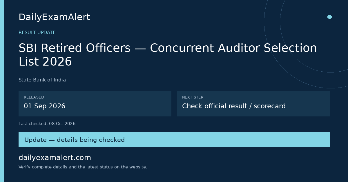 SBI Retired Officers — Concurrent Auditor Selection List 2026 — result update summary