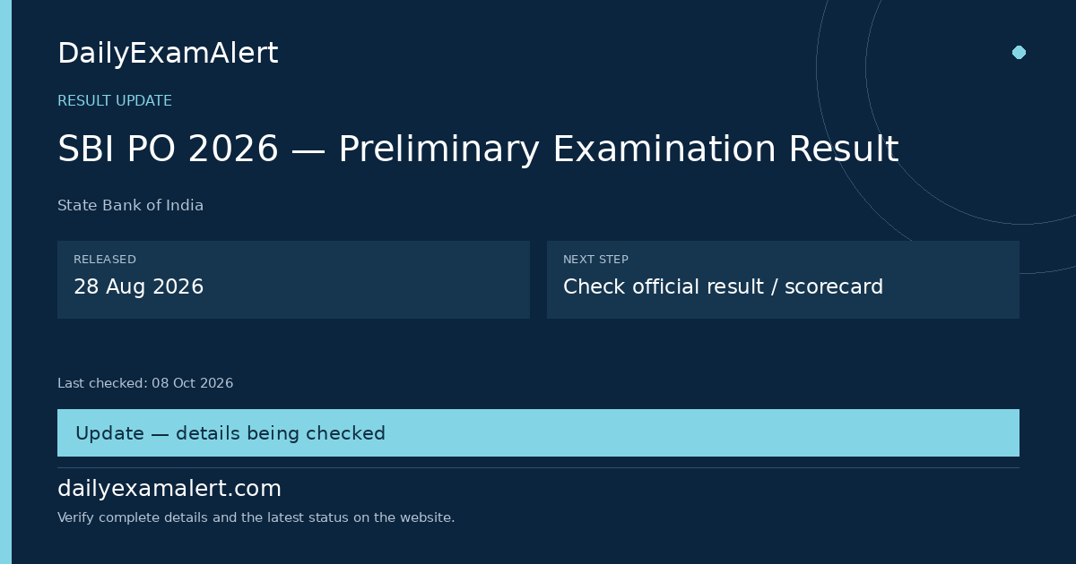 SBI PO 2026 — Preliminary Examination Result — result update summary