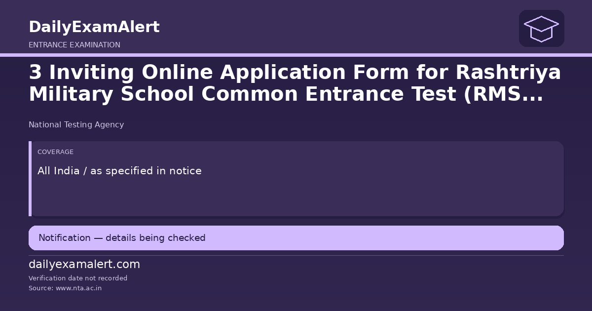 3 Inviting Online Application Form for Rashtriya Military School Common Entrance Test (RMS CET) – 2026 — entrance examination summary