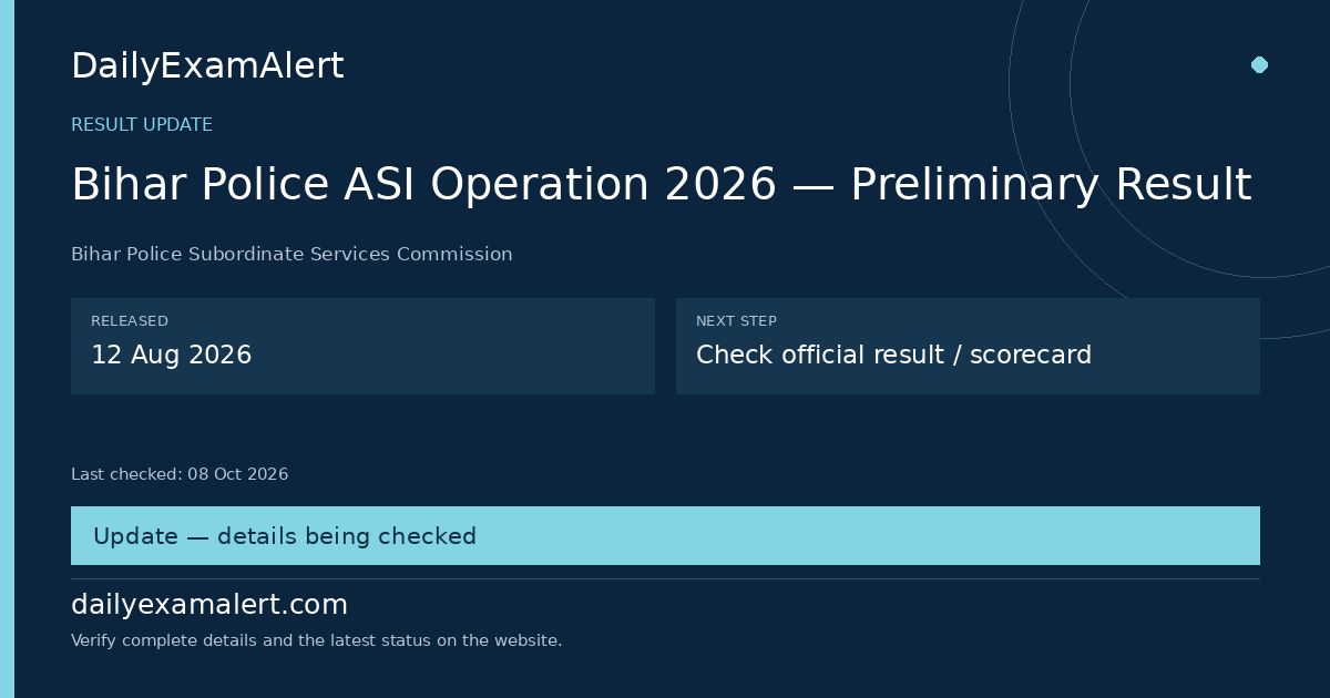 Bihar Police ASI Operation 2026 — Preliminary Result — result update summary