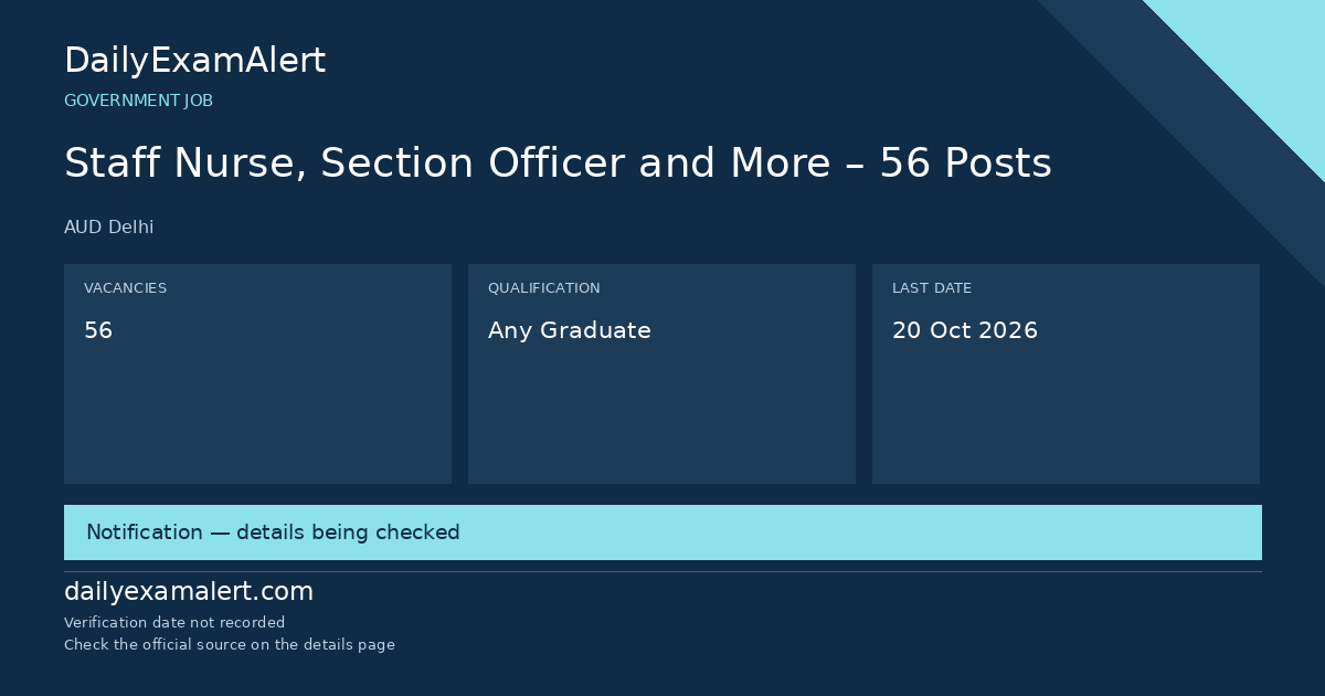Staff Nurse, Section Officer and More – 56 Posts — government job summary