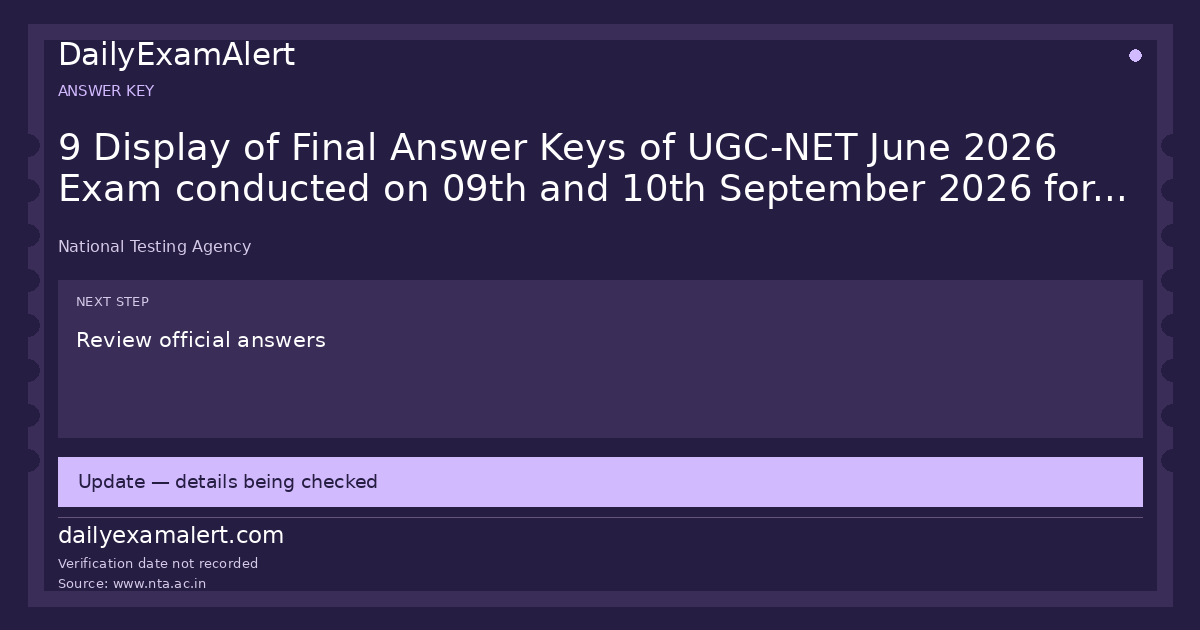 9 Display of Final Answer Keys of UGC-NET June 2026 Exam conducted on 09th and 10th September 2026 for English, Commerce and Sociology – reg. — answer key summary
