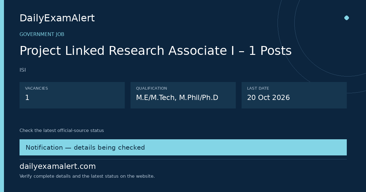 Project Linked Research Associate I – 1 Posts — government job summary