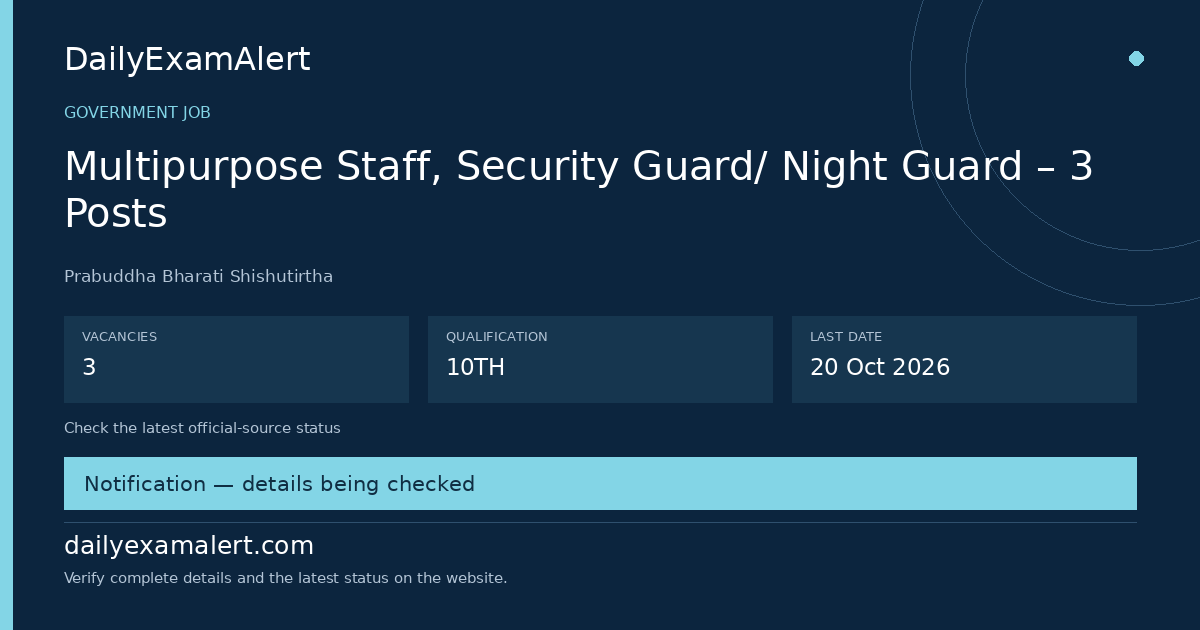 Multipurpose Staff, Security Guard/ Night Guard – 3 Posts — government job summary