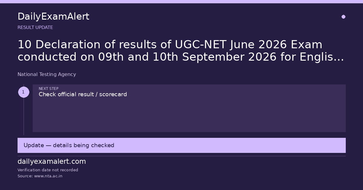 10 Declaration of results of UGC-NET June 2026 Exam conducted on 09th and 10th September 2026 for English, Commerce and Sociology-reg. — result update summary