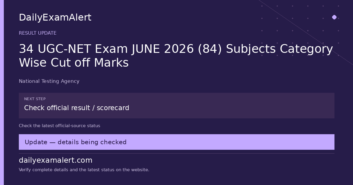 34 UGC-NET Exam JUNE 2026 (84) Subjects Category Wise Cut off Marks — result update summary