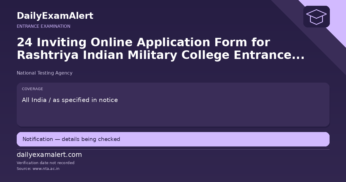 24 Inviting Online Application Form for Rashtriya Indian Military College Entrance Examination (RIMCEE) – 2026 — entrance examination summary