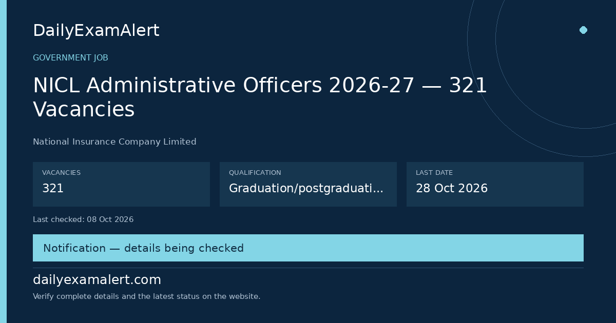 NICL Administrative Officers 2026-27 — 321 Vacancies — government job summary