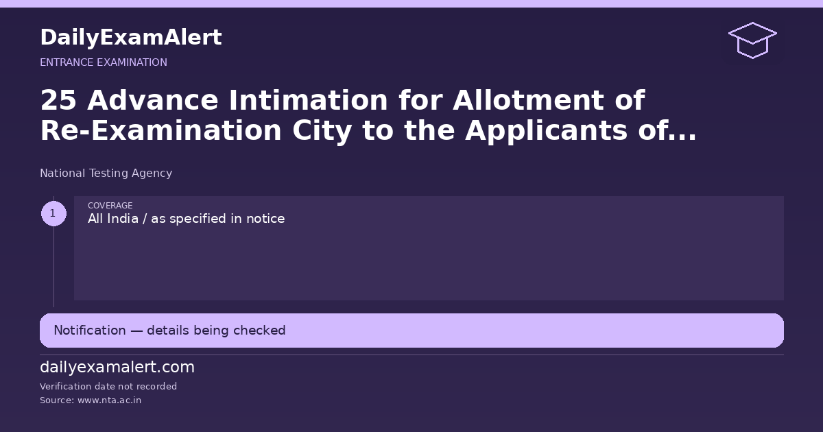 25 Advance Intimation for Allotment of Re-Examination City to the Applicants of UGC-NET June 2026-reg — entrance examination summary