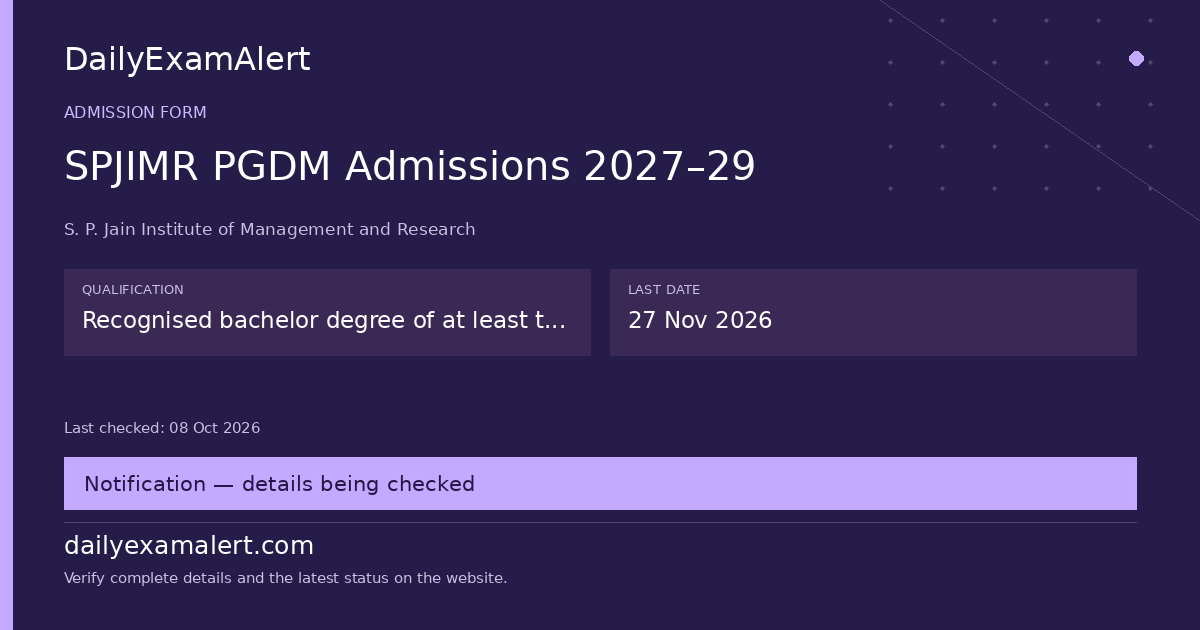 SPJIMR PGDM Admissions 2027–29 — admission form summary
