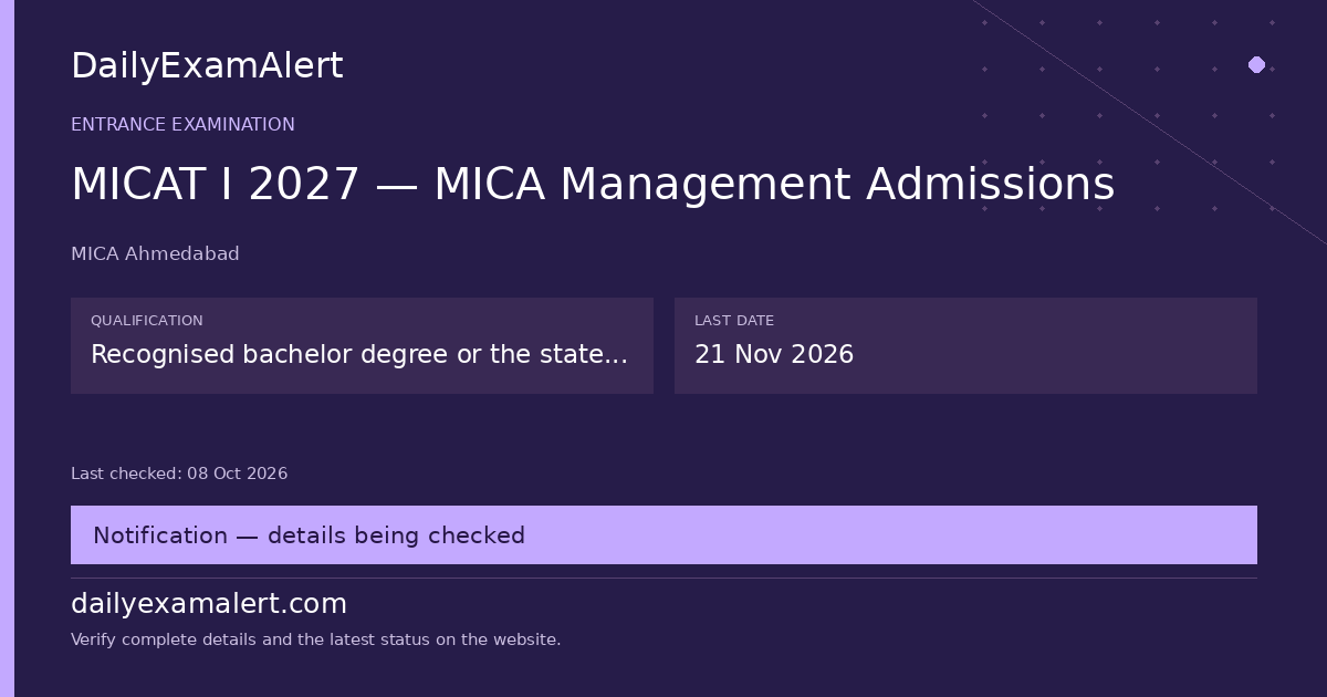 MICAT I 2027 — MICA Management Admissions — entrance examination summary