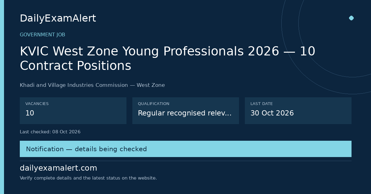 KVIC West Zone Young Professionals 2026 — 10 Contract Positions — government job summary