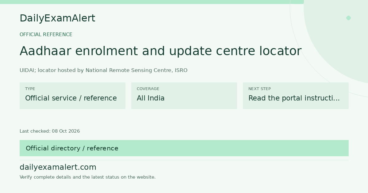 Aadhaar enrolment and update centre locator — official reference summary