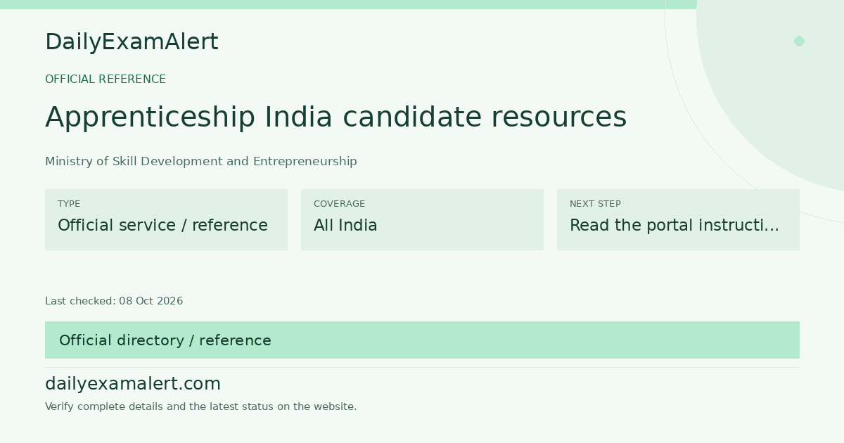 Apprenticeship India candidate resources — official reference summary
