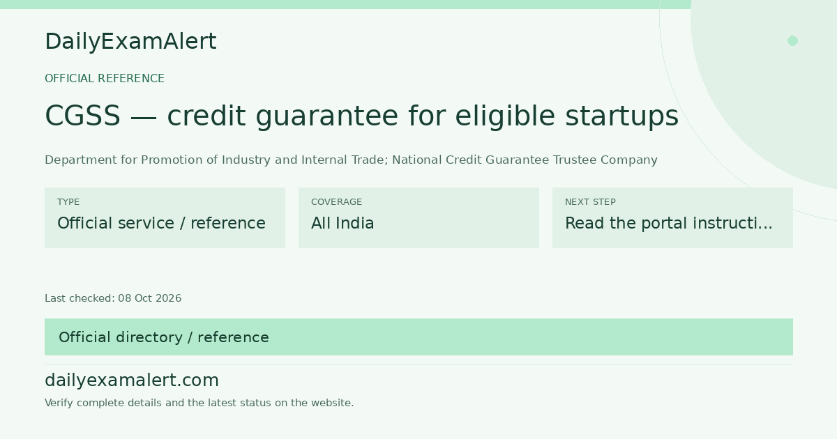 CGSS — credit guarantee for eligible startups — official reference summary
