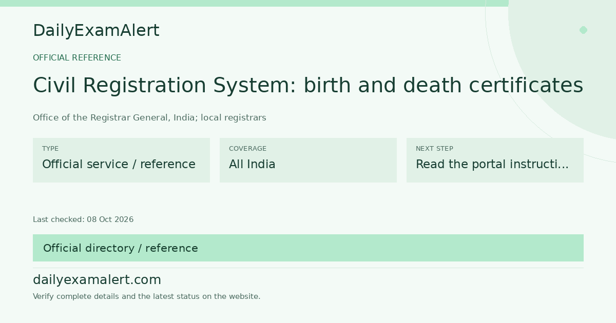Civil Registration System: birth and death certificates — official reference summary