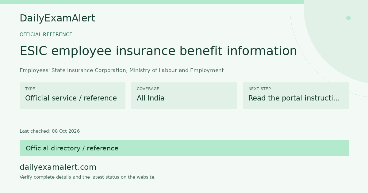 ESIC employee insurance benefit information — official reference summary