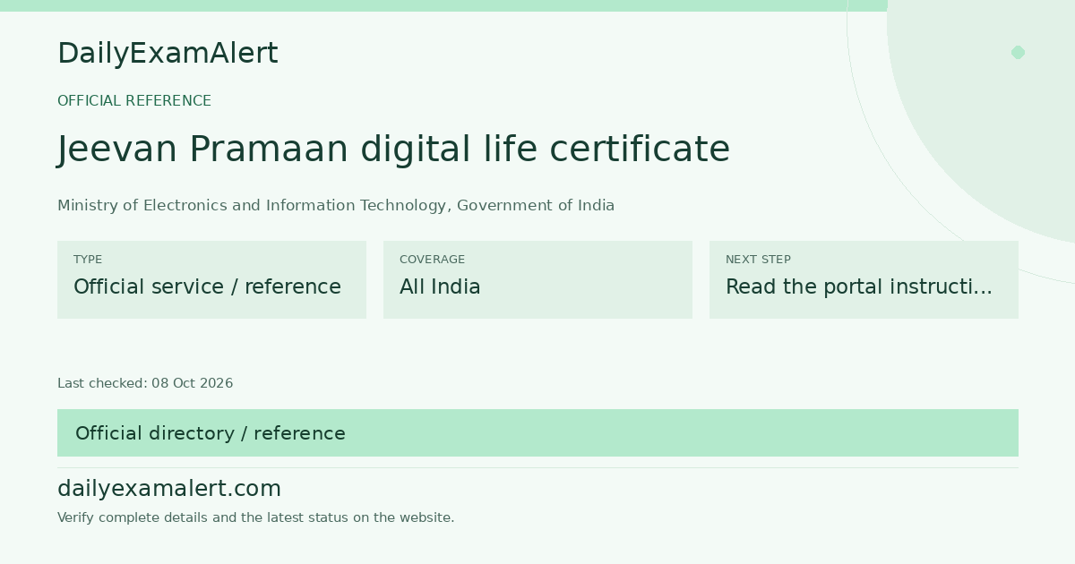 Jeevan Pramaan digital life certificate — official reference summary