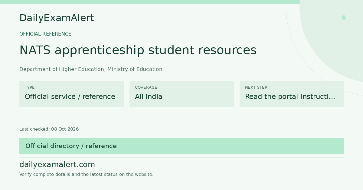 NATS apprenticeship student resources — official reference summary