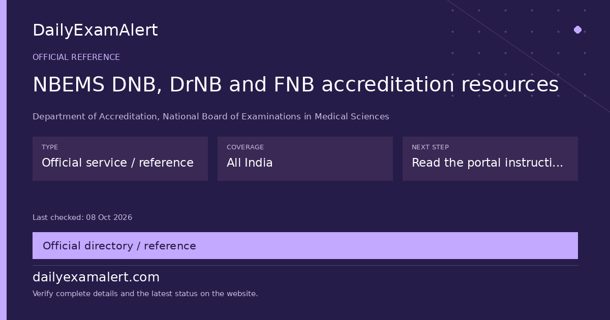 NBEMS DNB, DrNB and FNB accreditation resources — official reference summary