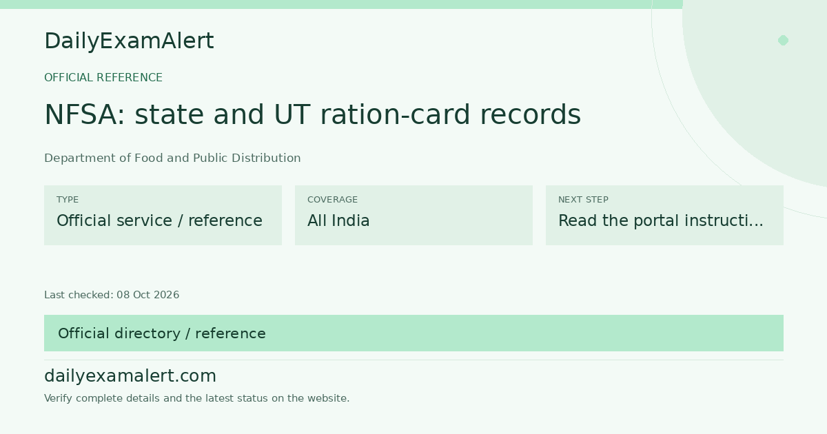 NFSA: state and UT ration-card records — official reference summary