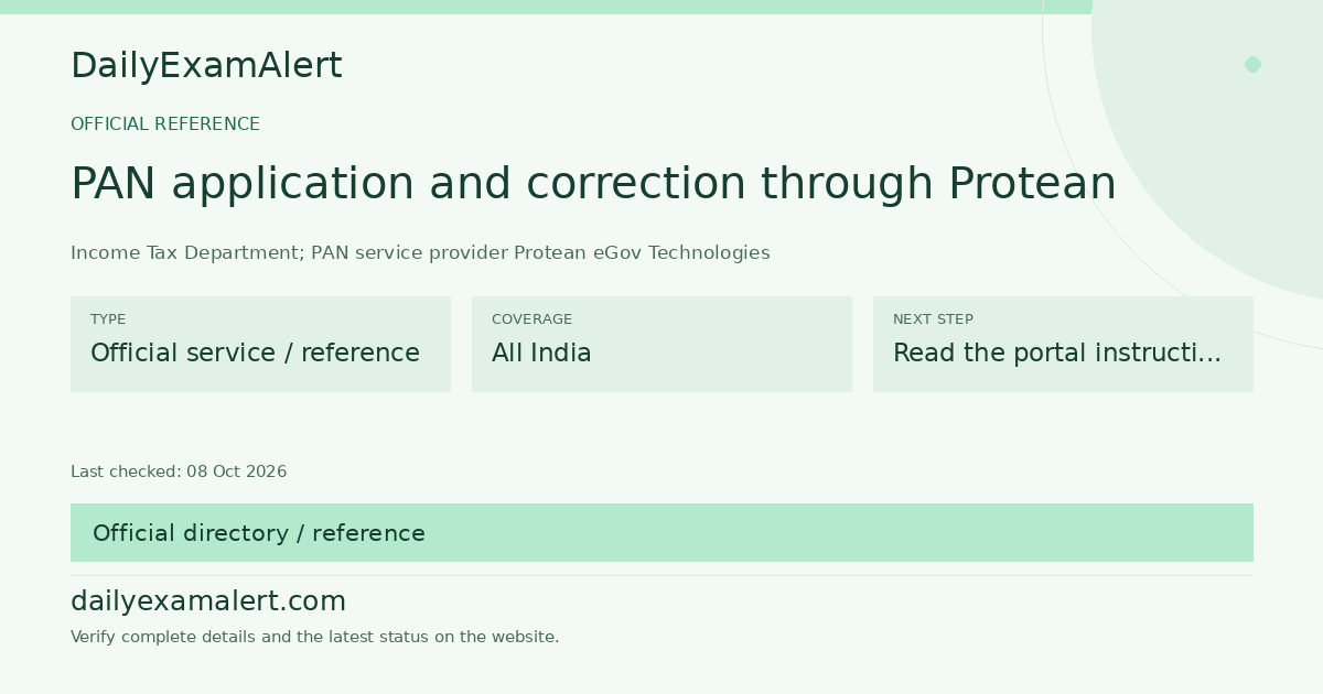 PAN application and correction through Protean — official reference summary