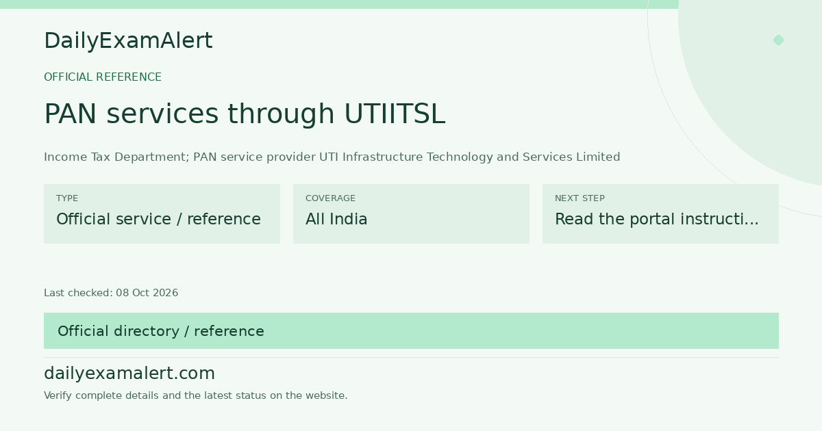 PAN services through UTIITSL — official reference summary