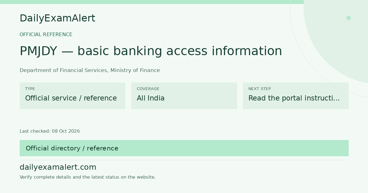 PMJDY — basic banking access information — official reference summary