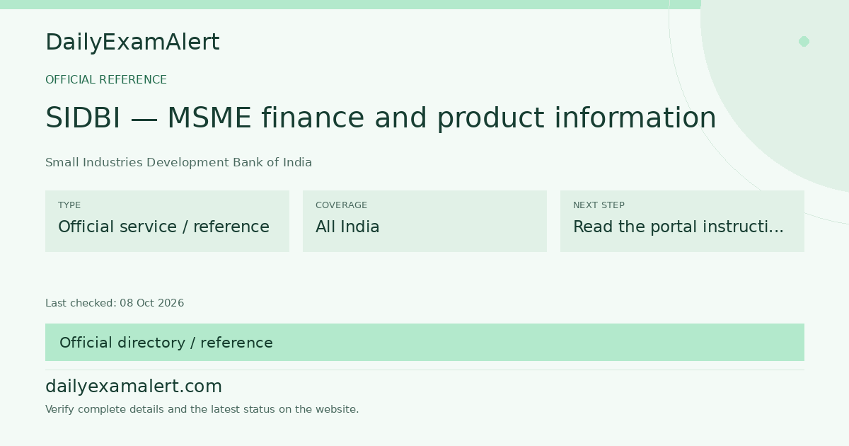 SIDBI — MSME finance and product information — official reference summary