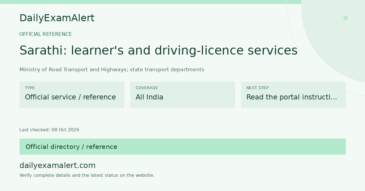 Sarathi: learner’s and driving-licence services — official reference summary