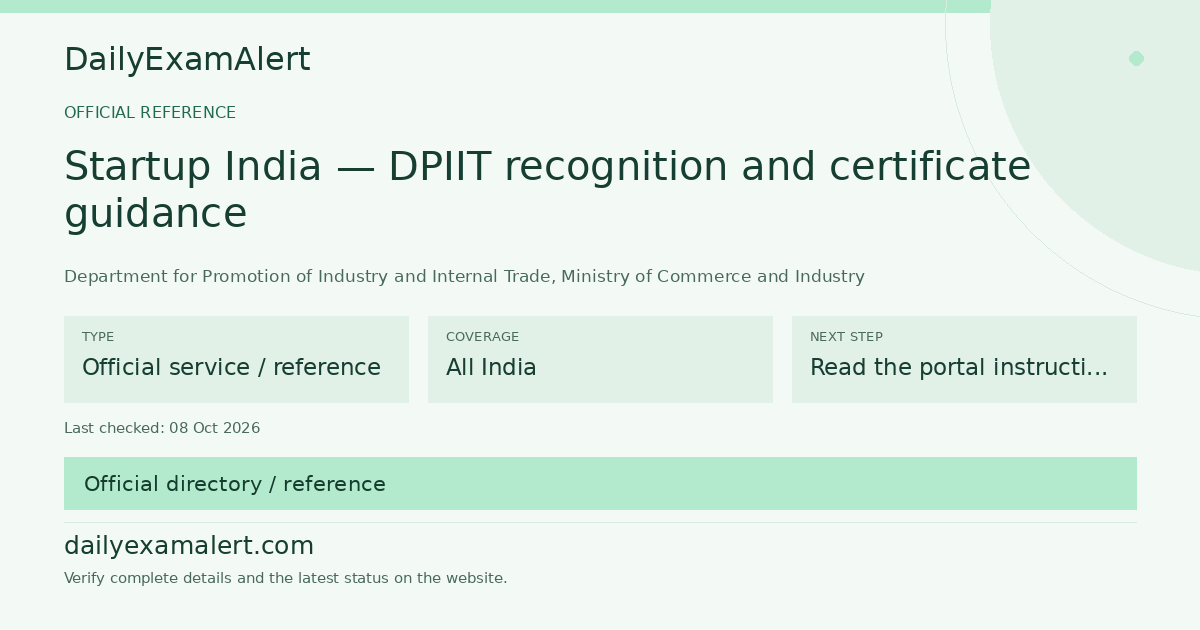 Startup India — DPIIT recognition and certificate guidance — official reference summary
