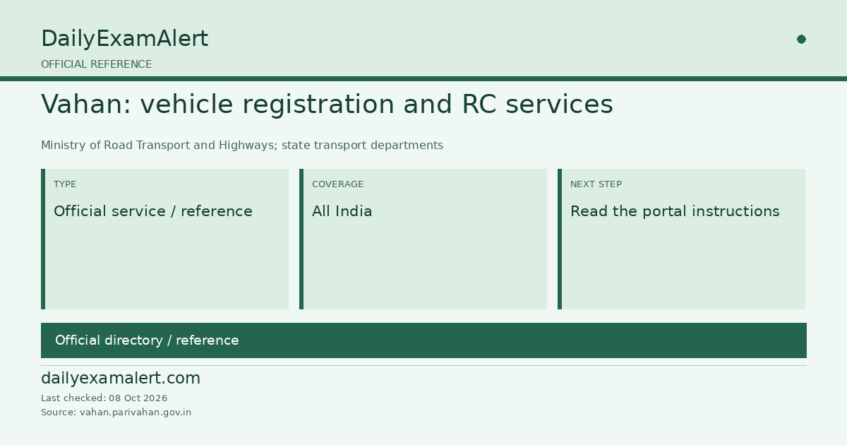 Vahan: vehicle registration and RC services — official reference summary