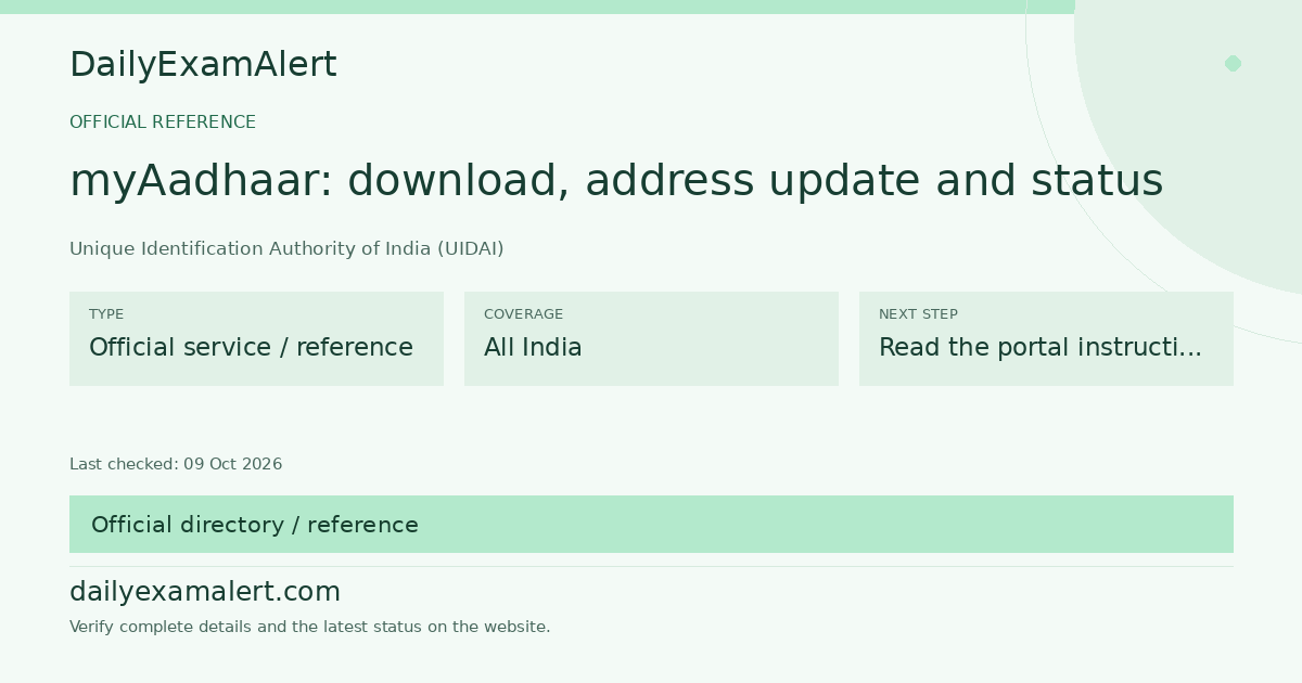 myAadhaar: download, address update and status — official reference summary