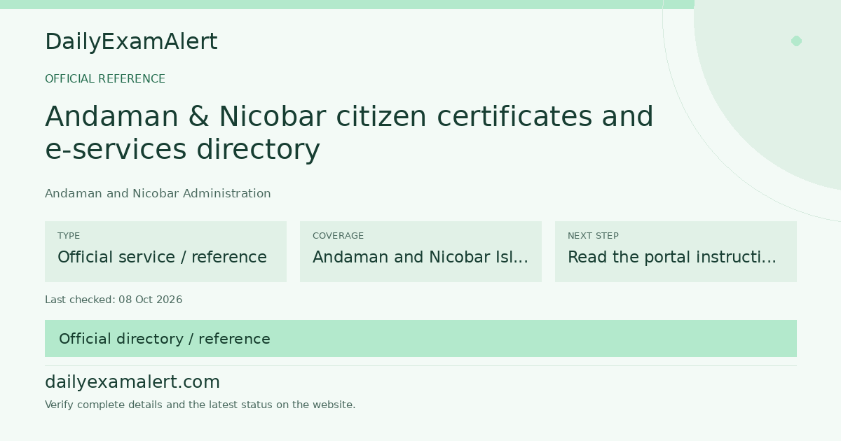 Andaman & Nicobar citizen certificates and e-services directory — official reference summary