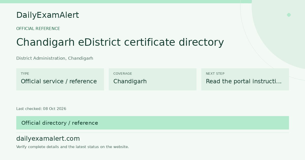 Chandigarh eDistrict certificate directory — official reference summary
