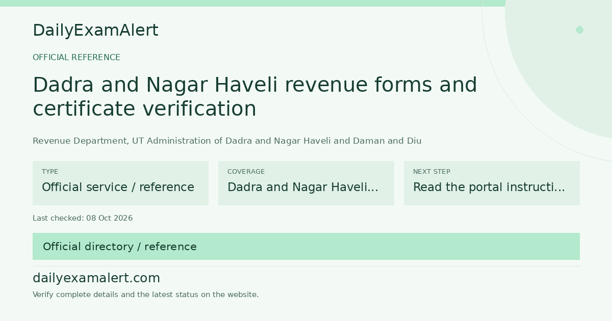 Dadra and Nagar Haveli revenue forms and certificate verification — official reference summary