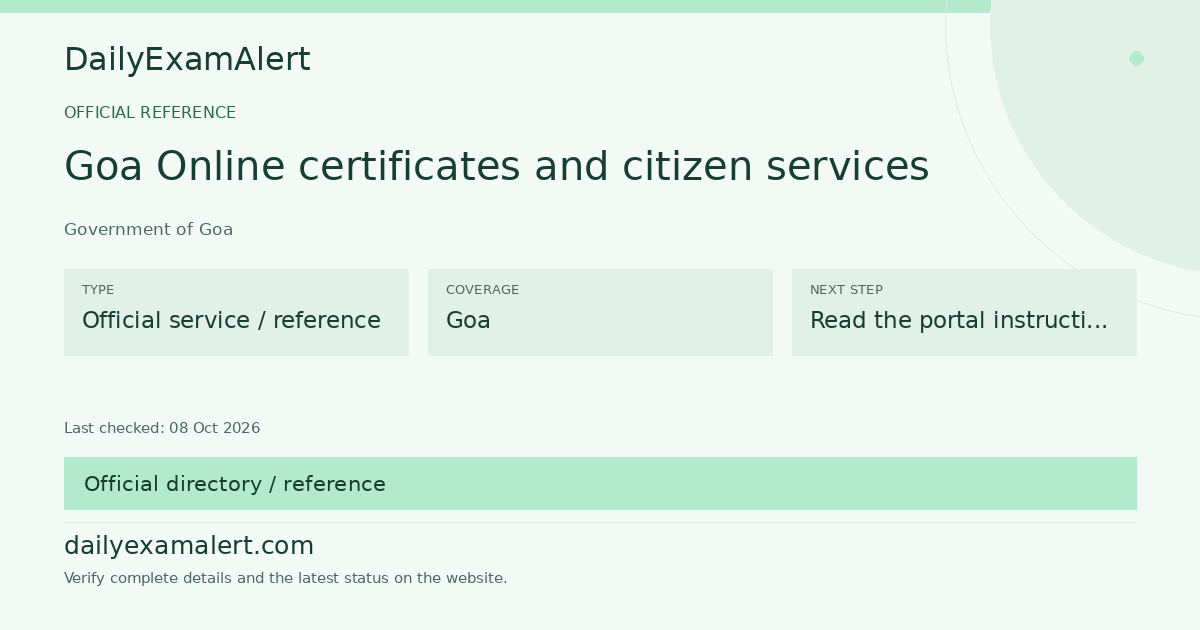 Goa Online certificates and citizen services — official reference summary
