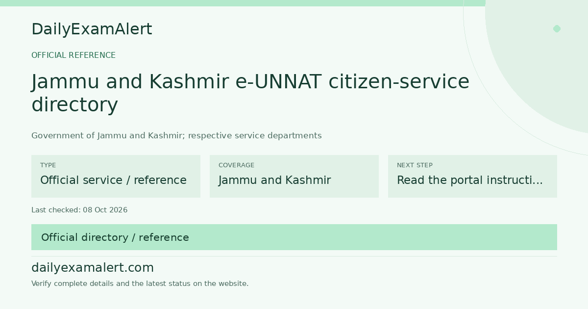 Jammu and Kashmir e-UNNAT citizen-service directory — official reference summary