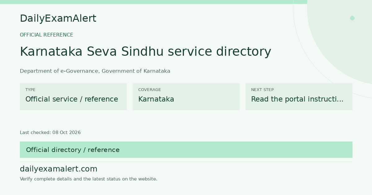 Karnataka Seva Sindhu service directory — official reference summary