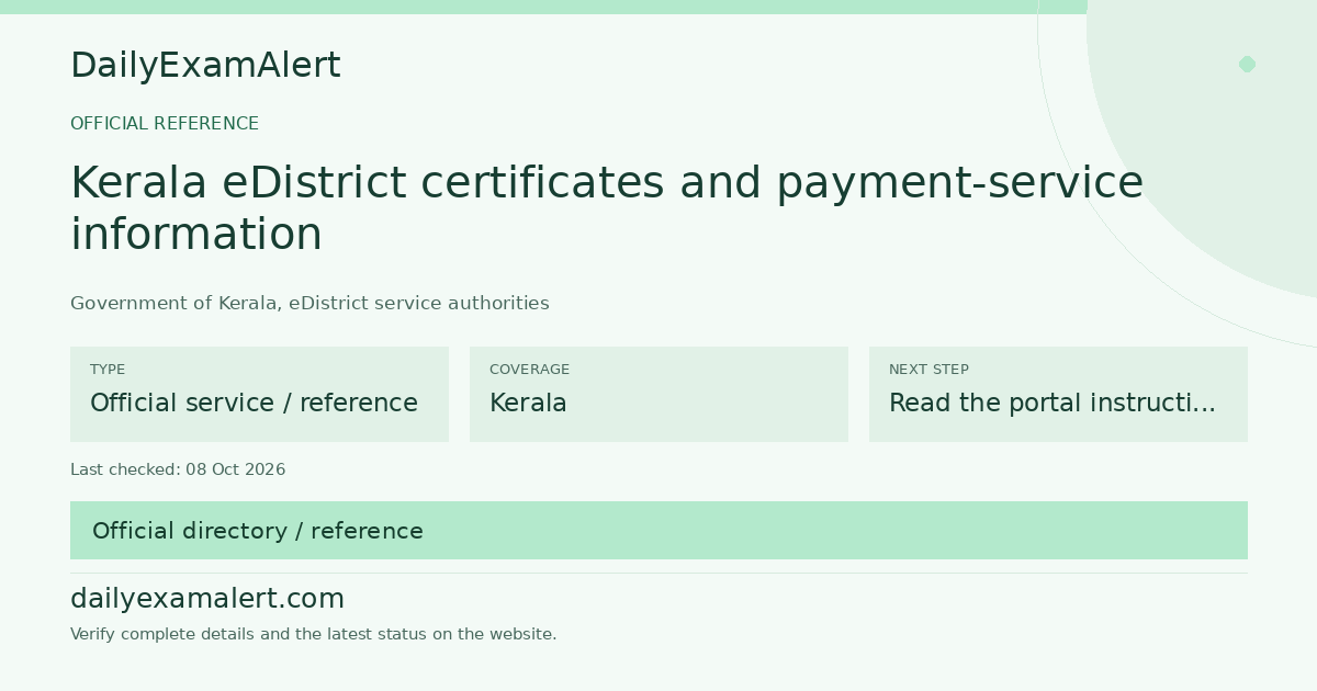 Kerala eDistrict certificates and payment-service information — official reference summary