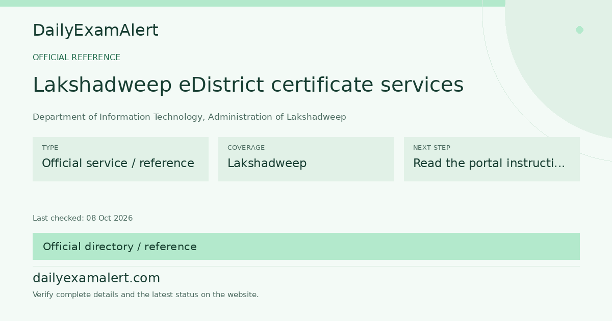Lakshadweep eDistrict certificate services — official reference summary