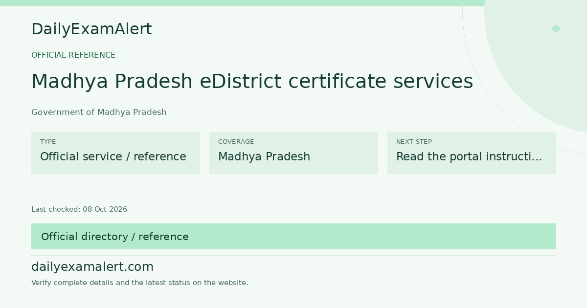 Madhya Pradesh eDistrict certificate services — official reference summary