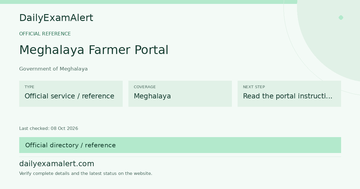 Meghalaya Farmer Portal — official reference summary