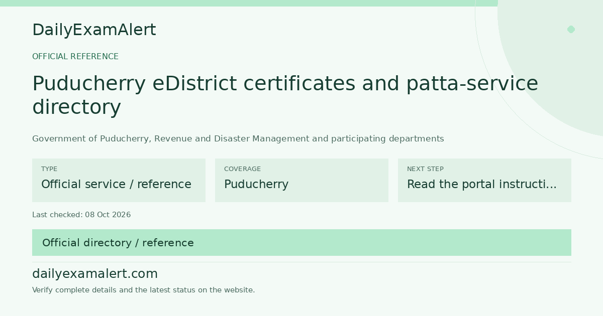 Puducherry eDistrict certificates and patta-service directory — official reference summary