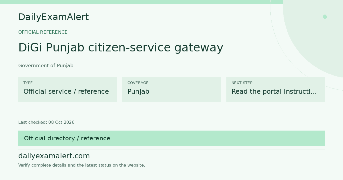 DiGi Punjab citizen-service gateway — official reference summary