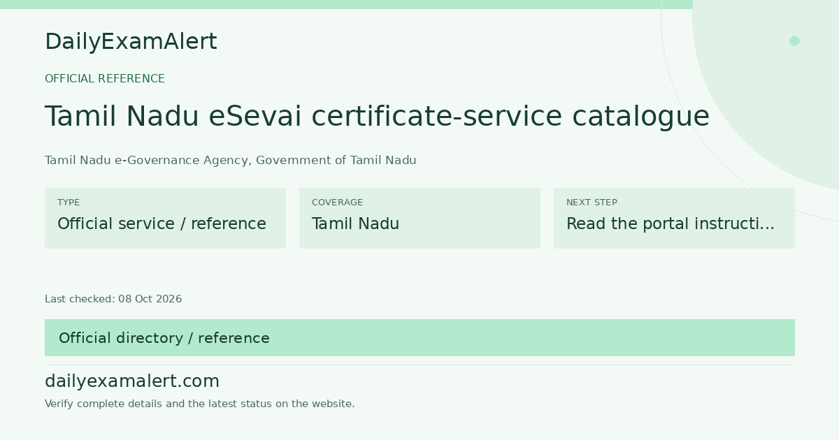 Tamil Nadu eSevai certificate-service catalogue — official reference summary